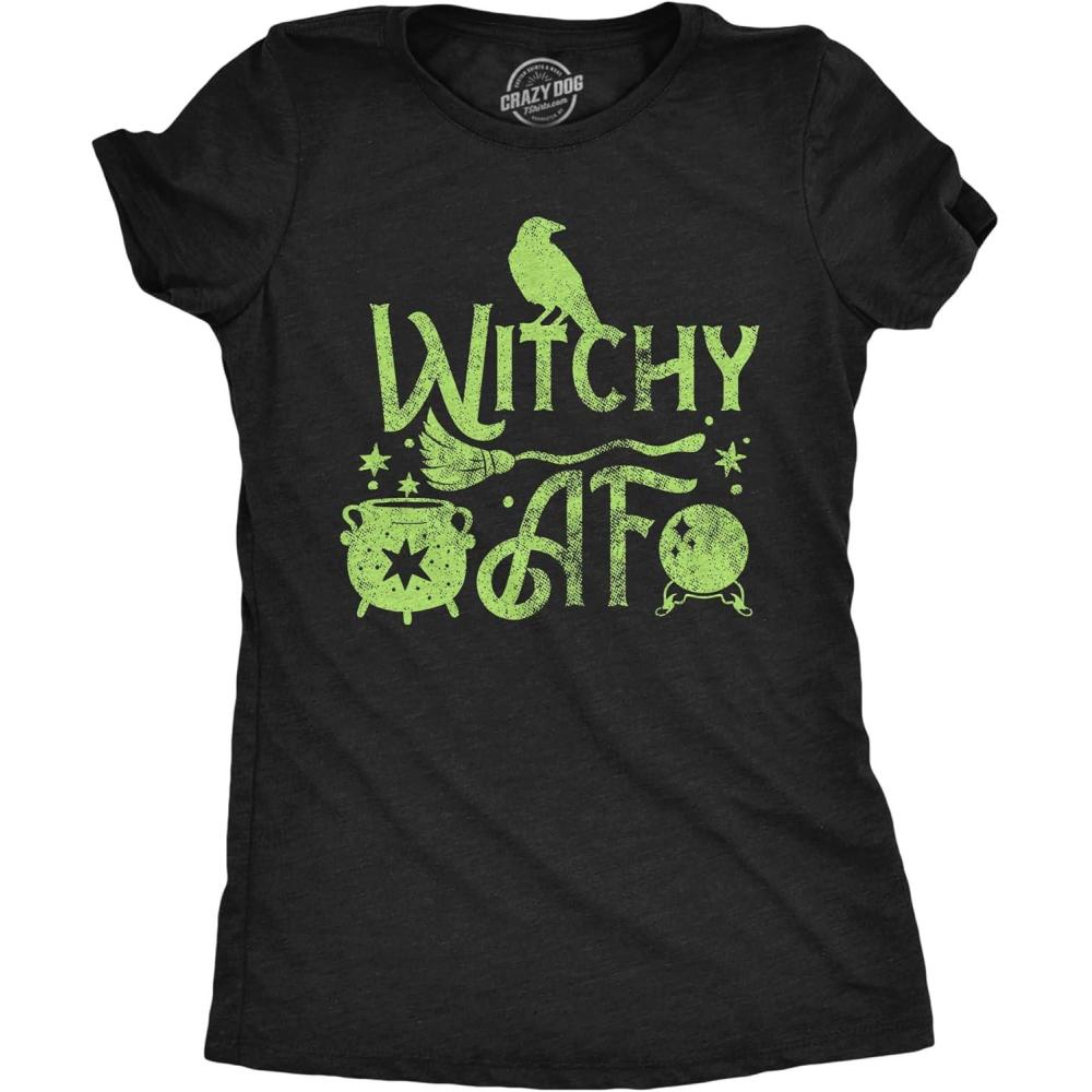 imageWomens Witch T Shirts Funny Wicked Tees with Witchy Designs for LadiesHeather Black Witchy Af