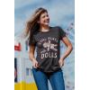 Womens Still Plays with Dolls Funny Creepy Voodoo Curse Tee for Ladies(Heather Black – Dolls)