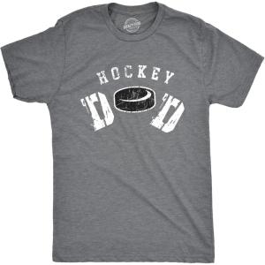 Mens Hockey Dad T Shirt Funny Cool Ice Hockey Puck Graphic Tee for Guys(Dark Heather Grey)