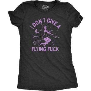 Womens Witch T Shirts Funny Wicked Tees with Witchy Designs for Ladies(Heather Black – Flying F)
