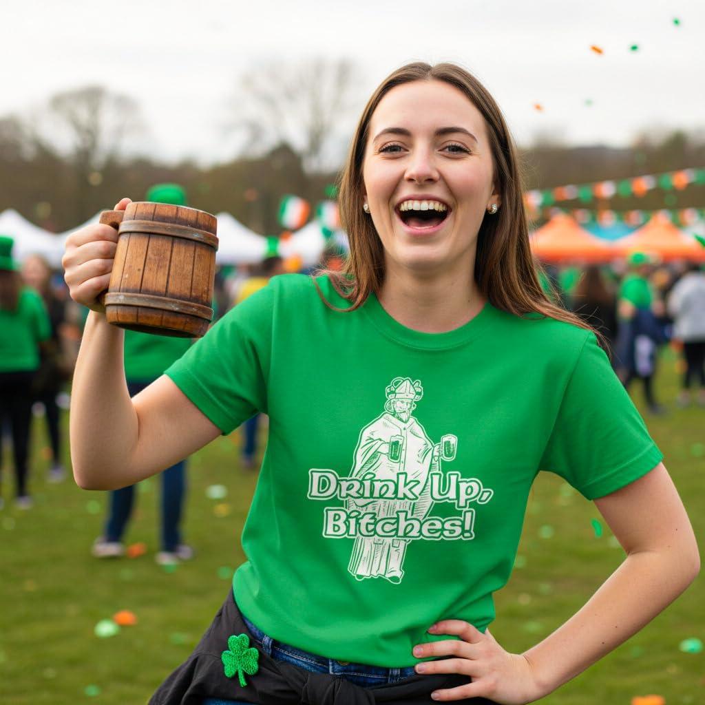 imageWomens Drink Up Bitches T Shirt Funny Hilarious Saint Patricks Day Patty IrishGreen