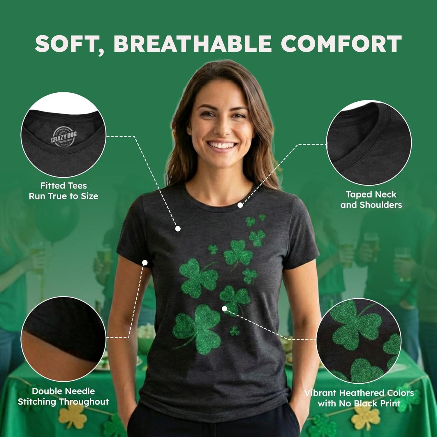 imageWomens Funny St Patricks Day T Shirts for Girls Cute Tees for Saint Patricks DayHeather Black Glitter Shamrocks