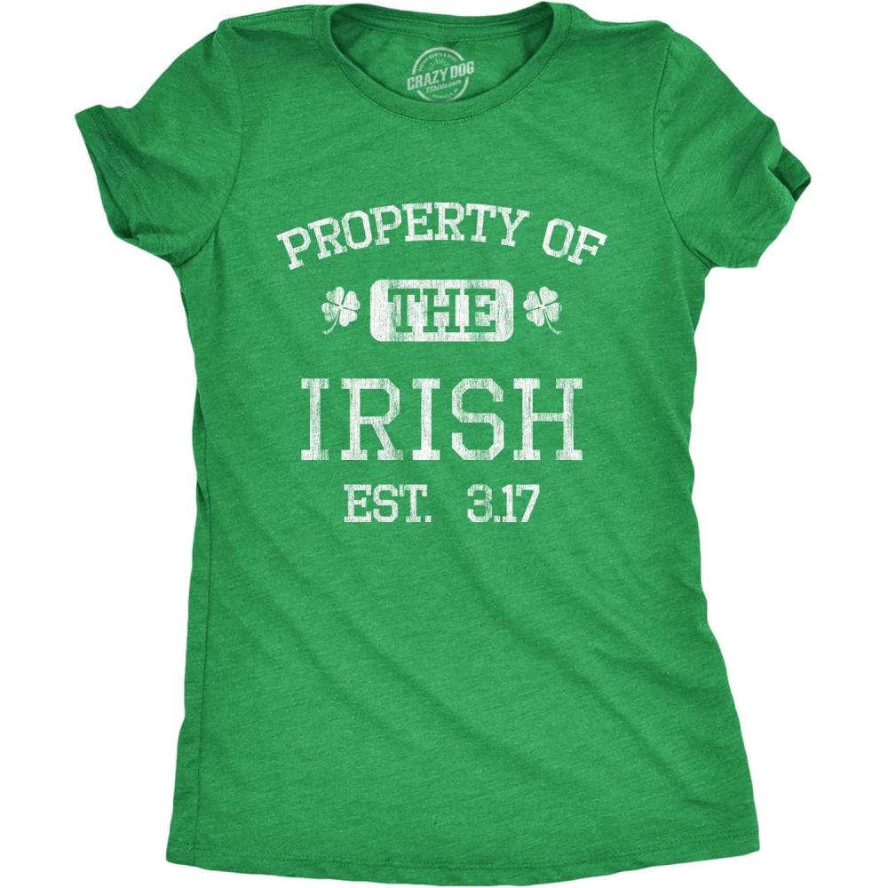 imageWomens Property of The Irish T Shirt Funny St Patricks Day Cool Saint Paddy Tee Outfit GraphicHeather Green