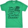 Mens Funny T Shirts Winking Leprechaun Who Needs Luck with All This Charm Tee for Men