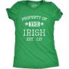 Womens Property of The Irish T Shirt Funny St Patricks Day Cool Saint Paddy Tee Outfit Graphic(Heather Green)