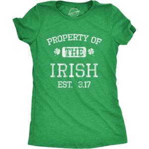 Womens Property of The Irish T Shirt Funny St Patricks Day Cool Saint Paddy Tee Outfit Graphic(Heather Green)
