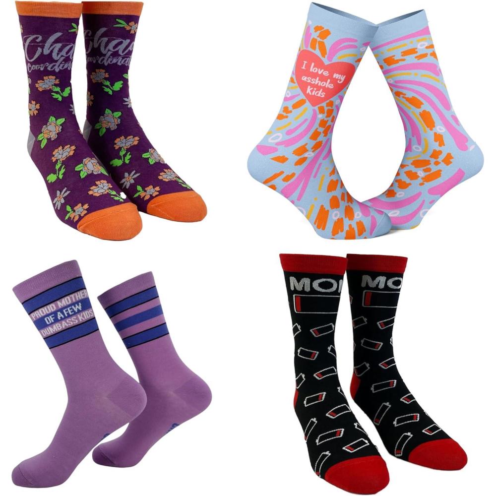 imageWomens Wild Mom Bundle 4 Pack Socks With Funny Graphics for Crazy Moms Funny Gift for Casual Wear