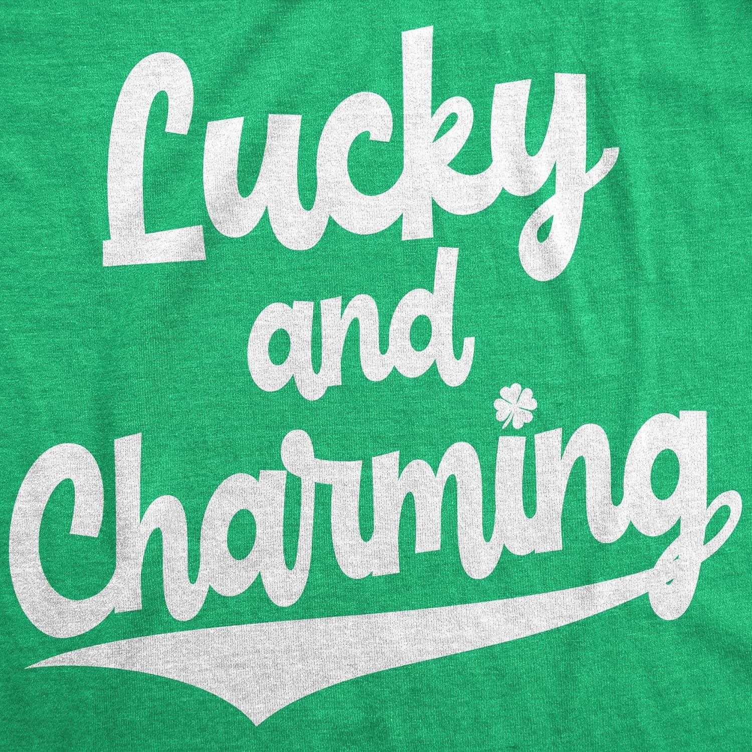 imageMens Lucky and Charming T Shirt Novelty Saint Patricks Day Irish Clover TeeHeather Green