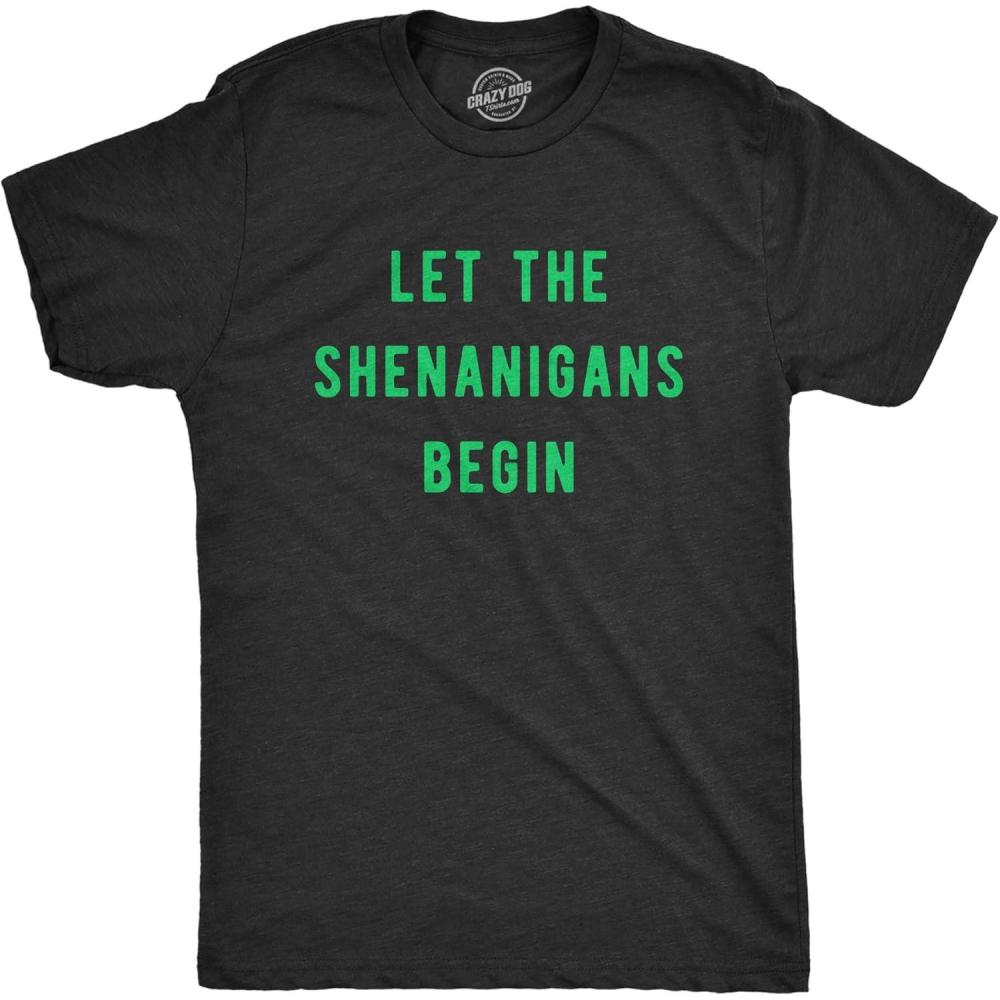 imageMens Let The Shenanigans Begin T Shirt Funny Saint Patricks Day St Patty TeeHeather Black