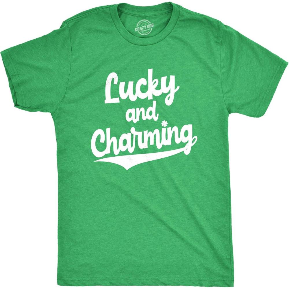 imageMens Lucky and Charming T Shirt Novelty Saint Patricks Day Irish Clover TeeHeather Green