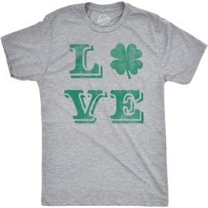 Mens Love Lucky Clover T Shirt Saint Patricks Day Shamrock St Patty Top Irish(Light Heather Grey)