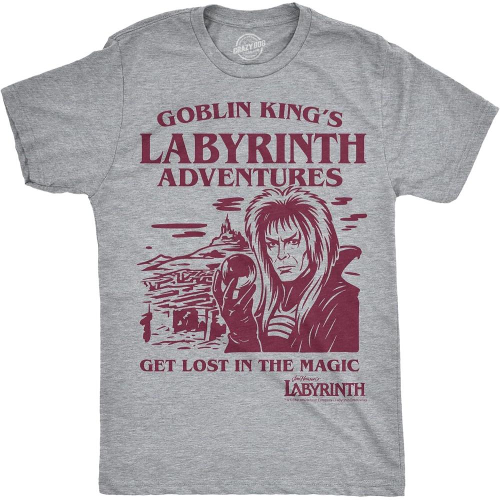 imageMens Funny T Shirts Labyrinth Fellowship Adventure Co Jim Hensons Jim Movie Tee for GuysLight Heather Grey Goblin Kings Adventures