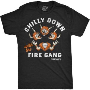 Mens Funny T Shirts Labyrinth Fellowship Adventure Co Jim Henson’s Jim Movie Tee for Guys(Heather Black – Chilly Fire Gang)