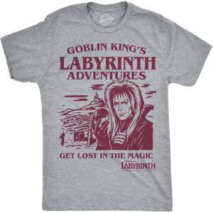 Mens Funny T Shirts Labyrinth Fellowship Adventure Co Jim Henson’s Jim Movie Tee for Guys(Light Heather Grey – Goblin Kings Adventures)