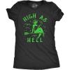 Womens High As Hell T Shirt Funny Halloween 420 Pot Smoking Flying Witch Joke Tee for Ladies(Heather Black – Highashell)