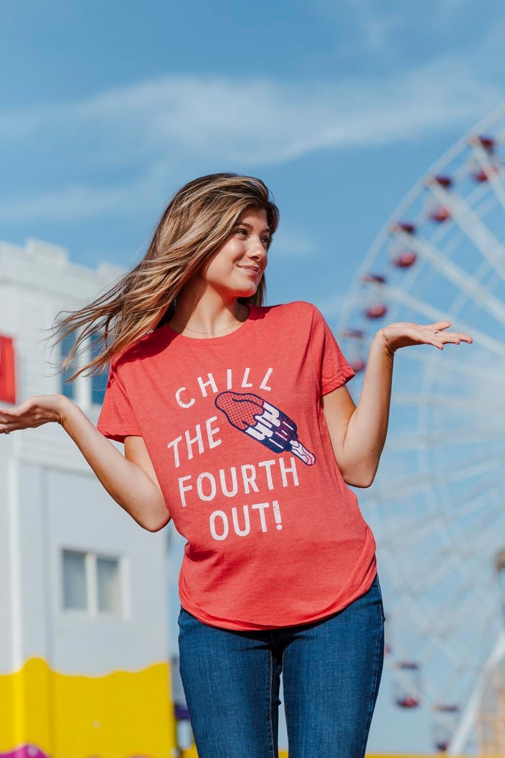 imageWomens Chill The Fourth Out T Shirt Funny Fourth of July Popsicle Joke Tee for LadiesHeather Red Chill