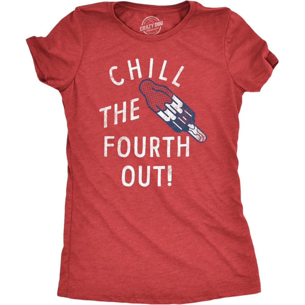 imageWomens Chill The Fourth Out T Shirt Funny Fourth of July Popsicle Joke Tee for LadiesHeather Red Chill