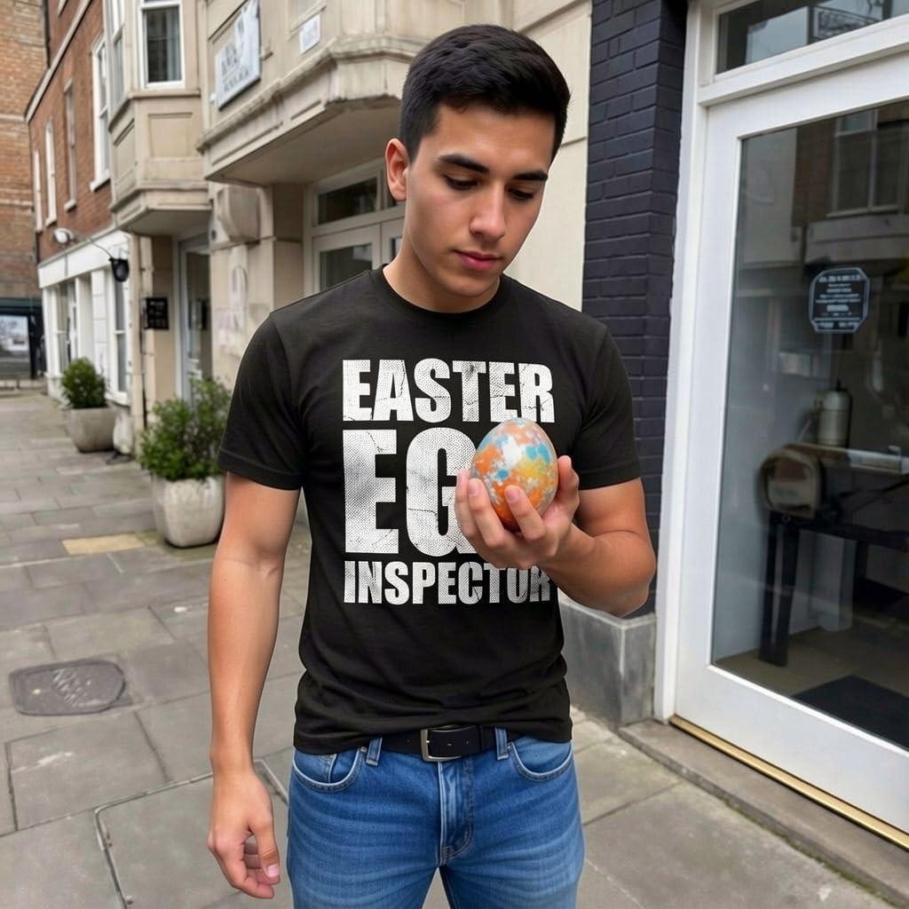 imageFunny Easter T Shirts for Men Sarcastic Bunny Tees for Guys Perfect for BasketsHeather Black Easter Egg Inspector