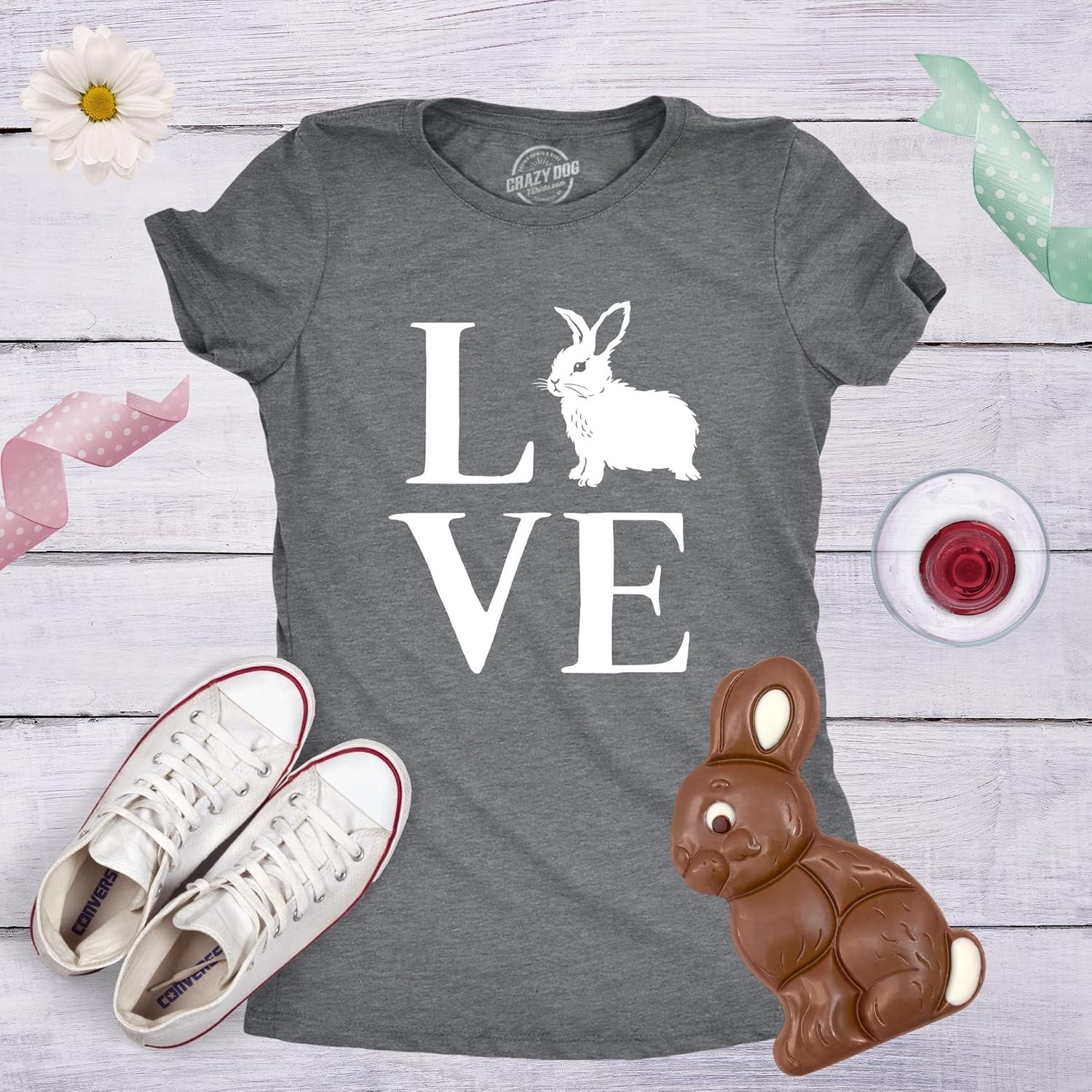 imageFunny Easter T Shirts for Women Cute Bunny Tees for Ladies to Celebrate SpringDark Heather Grey Love Bunny