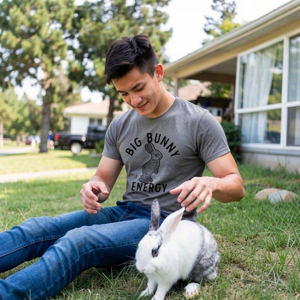 imageMens Big Bunny Energy T Shirt Funny Easter Sunday Chocolate Rabbit Vibes Tee for GuysDark Heather Grey Bunny