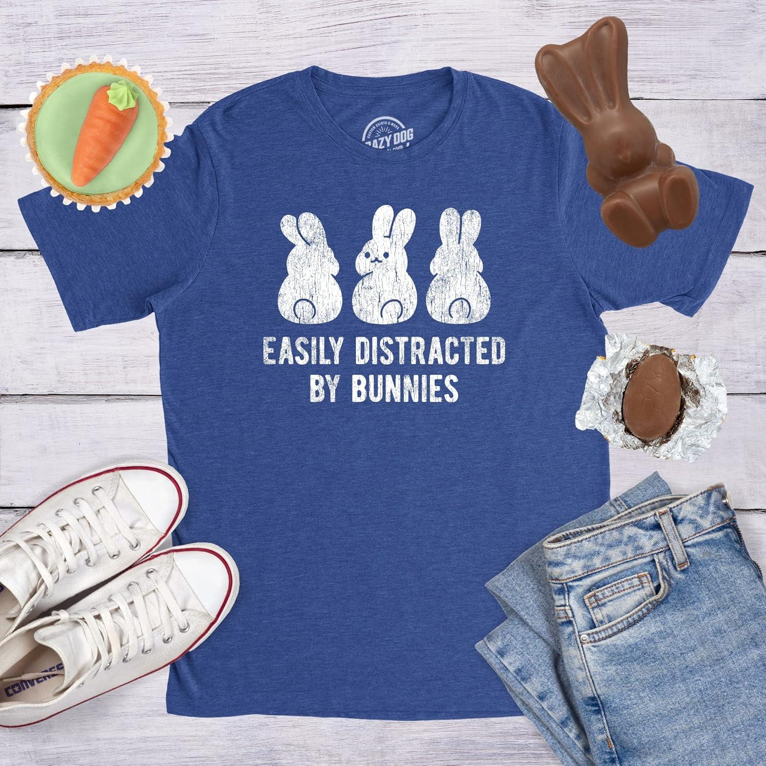 imageMens Easily Distracted By Bunnies T Shirt Funny Rabbit Party Gift for BasketHeather Royal