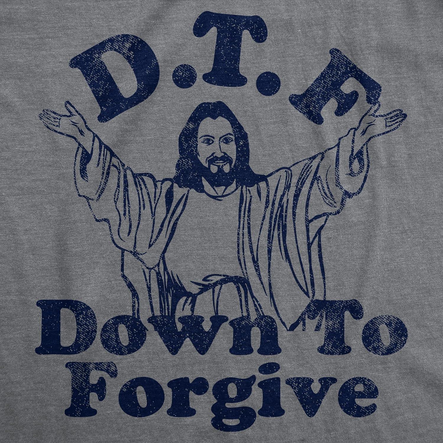 imageMens Funny T Shirts DTF Down to Forgive Sarcastic Religious Tee for MenDark Heather Grey Dtf Down to Forgive