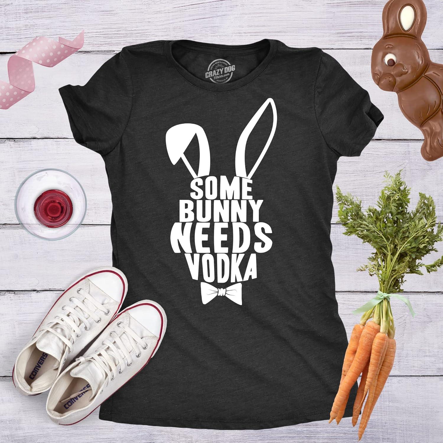 imageWomens Some Bunny Needs Vodka T Shirt Gift Funny Easter Drinking Tee for GuysBlack