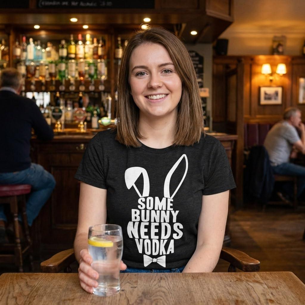 imageWomens Some Bunny Needs Vodka T Shirt Gift Funny Easter Drinking Tee for GuysBlack