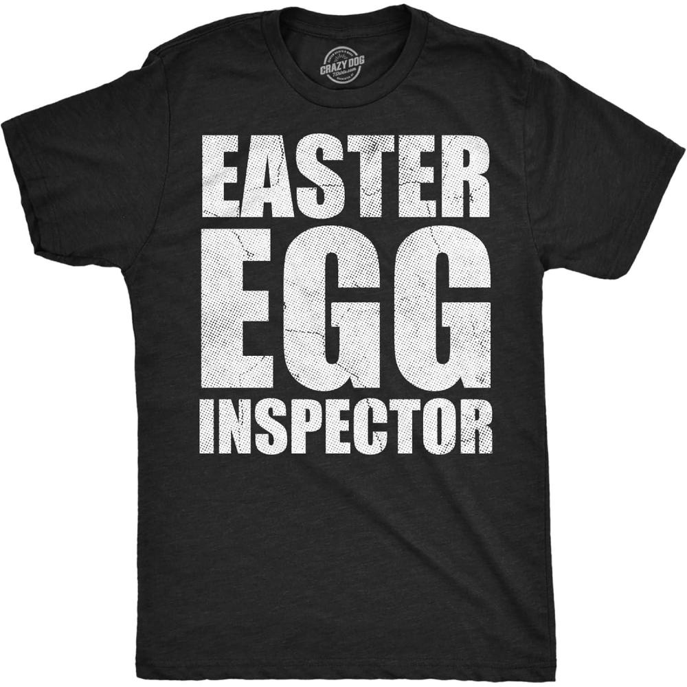 imageFunny Easter T Shirts for Men Sarcastic Bunny Tees for Guys Perfect for BasketsHeather Black Easter Egg Inspector