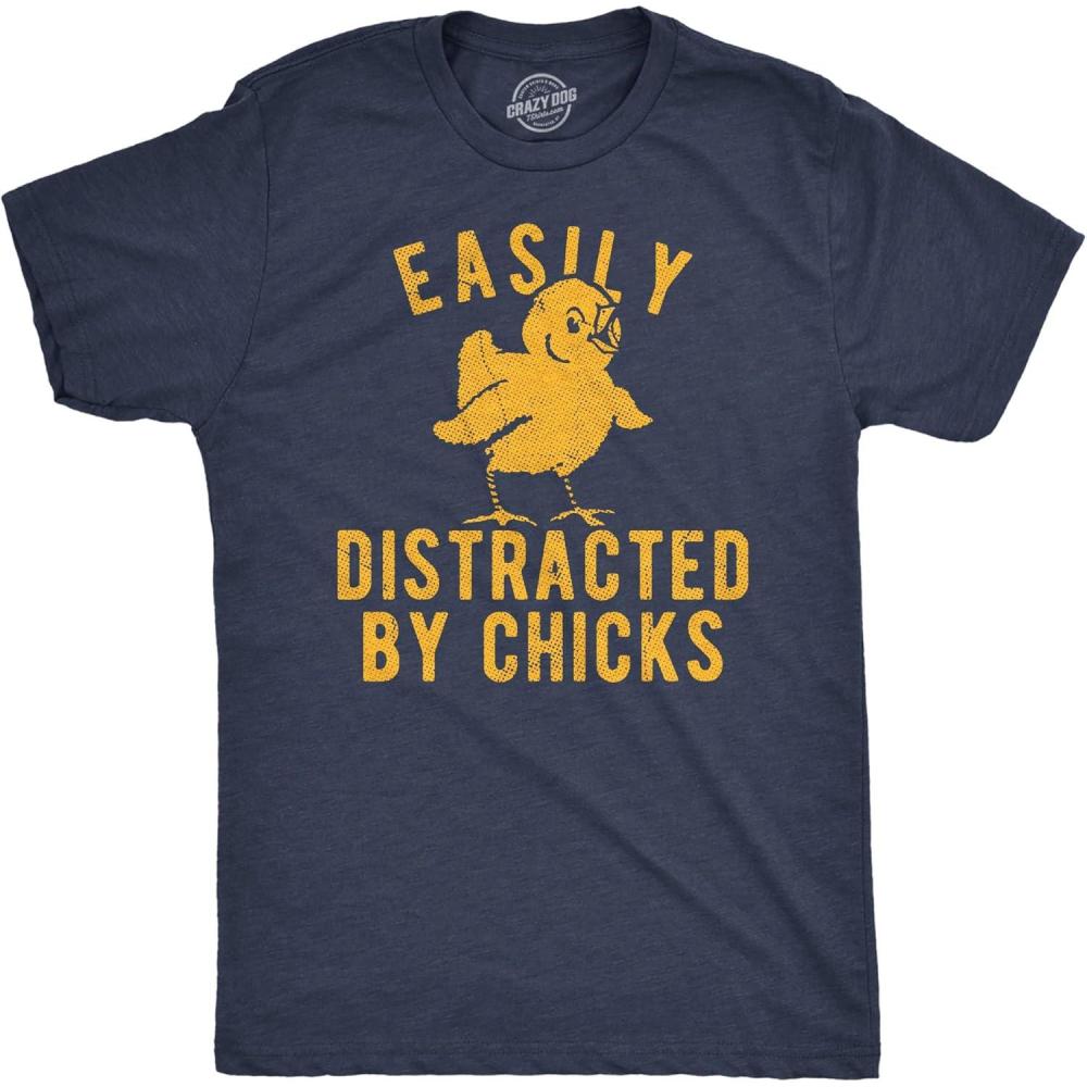 imageFunny Easter T Shirts for Men Sarcastic Bunny Tees for Guys Perfect for BasketsHeather Navy Distracted By Chicks
