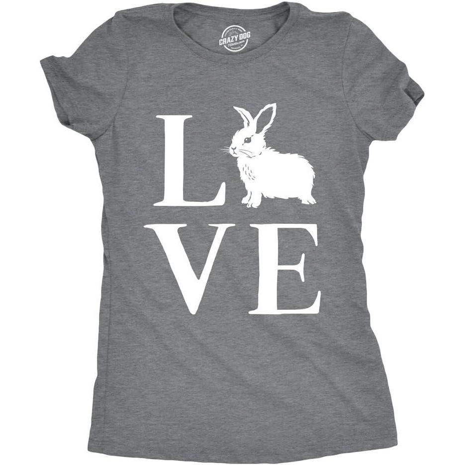 imageFunny Easter T Shirts for Women Cute Bunny Tees for Ladies to Celebrate SpringDark Heather Grey Love Bunny