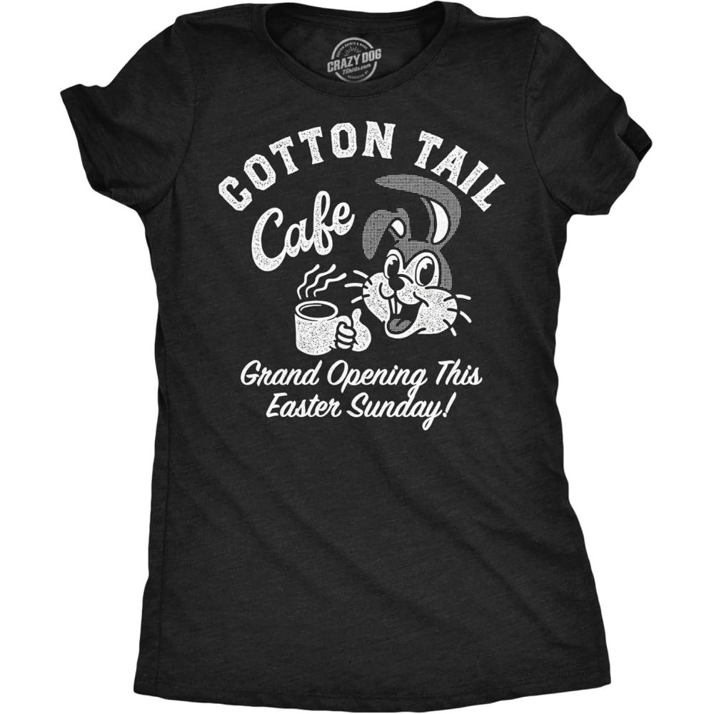 imageFunny Easter T Shirts for Women Cute Bunny Tees for Ladies to Celebrate SpringHeather Black Cotton Tail Cafe