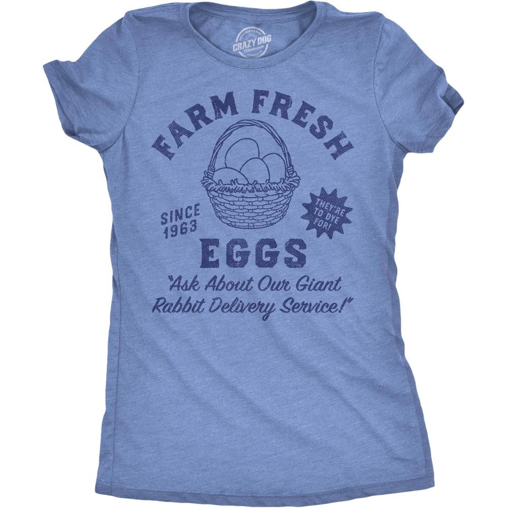imageFunny Easter T Shirts for Women Cute Bunny Tees for Ladies to Celebrate SpringLight Heather Blue Farm Fresh Eggs