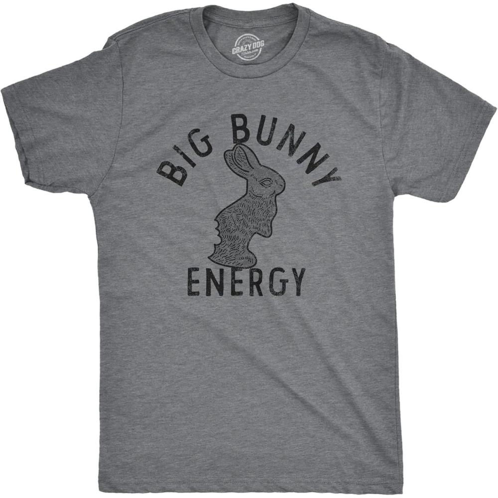 imageMens Big Bunny Energy T Shirt Funny Easter Sunday Chocolate Rabbit Vibes Tee for GuysDark Heather Grey Bunny