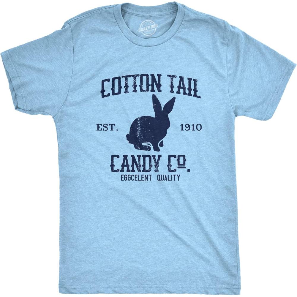 imageMens Cotton Tail Candy Co T Shirt Funny Easter Sunday Chocolate Bunny Rabbit Tee for GuysLight Heather Blue Cotton