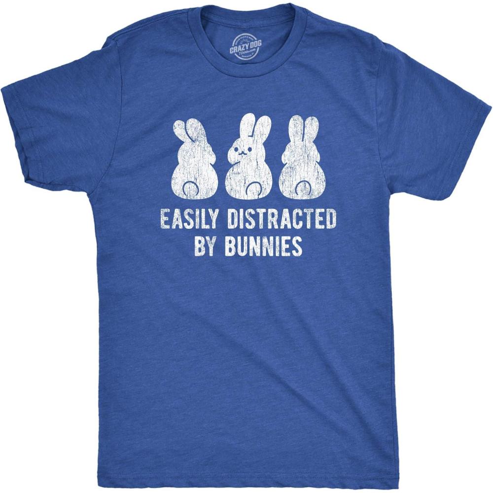 imageMens Easily Distracted By Bunnies T Shirt Funny Rabbit Party Gift for BasketHeather Royal