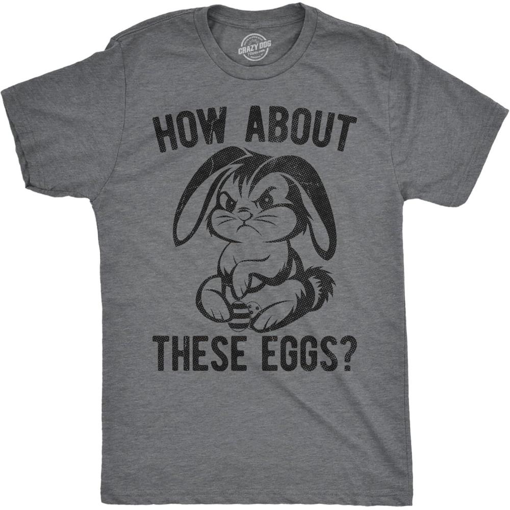 imageMens Funny T Shirts How About These Eggs Sarcastic Easter Bunny Graphic Novelty Tee for Men