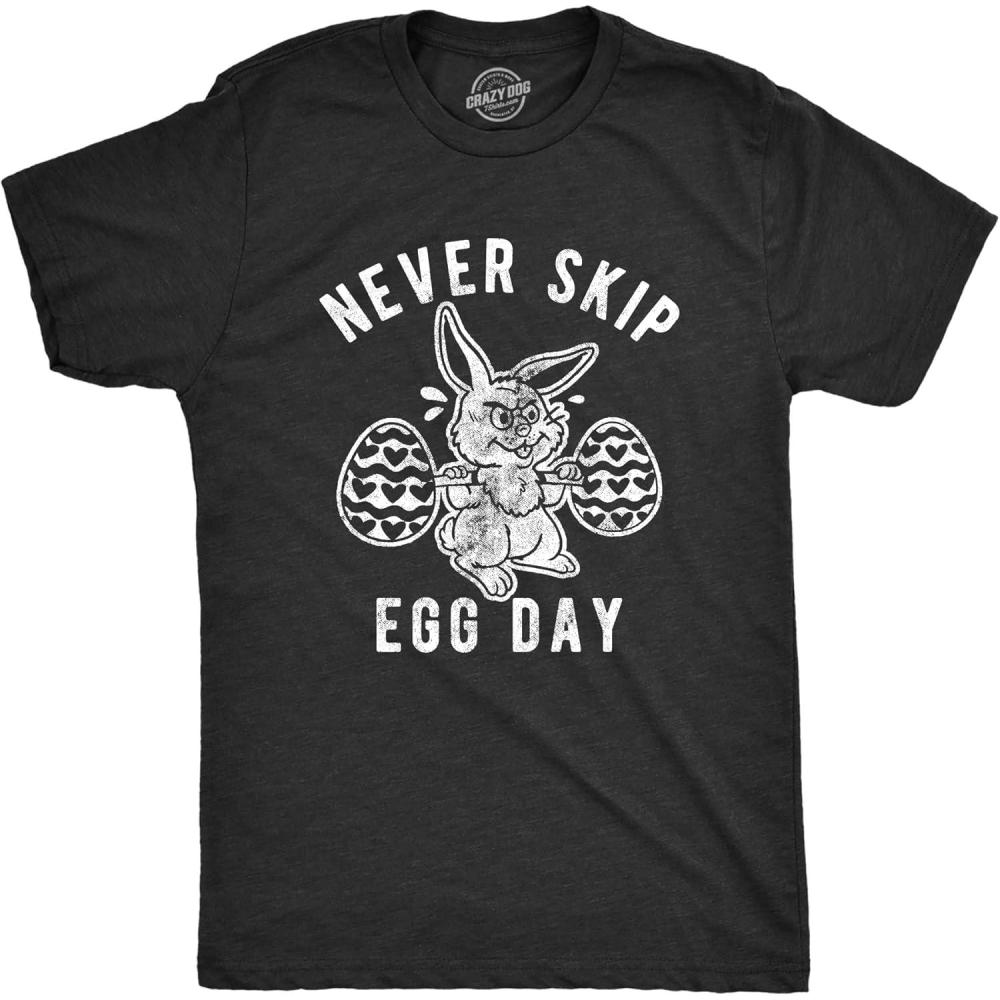 imageMens Never Skip Egg Day T Shirt Funny Easter Bunny Work Out Joke Novelty Tee for Guys