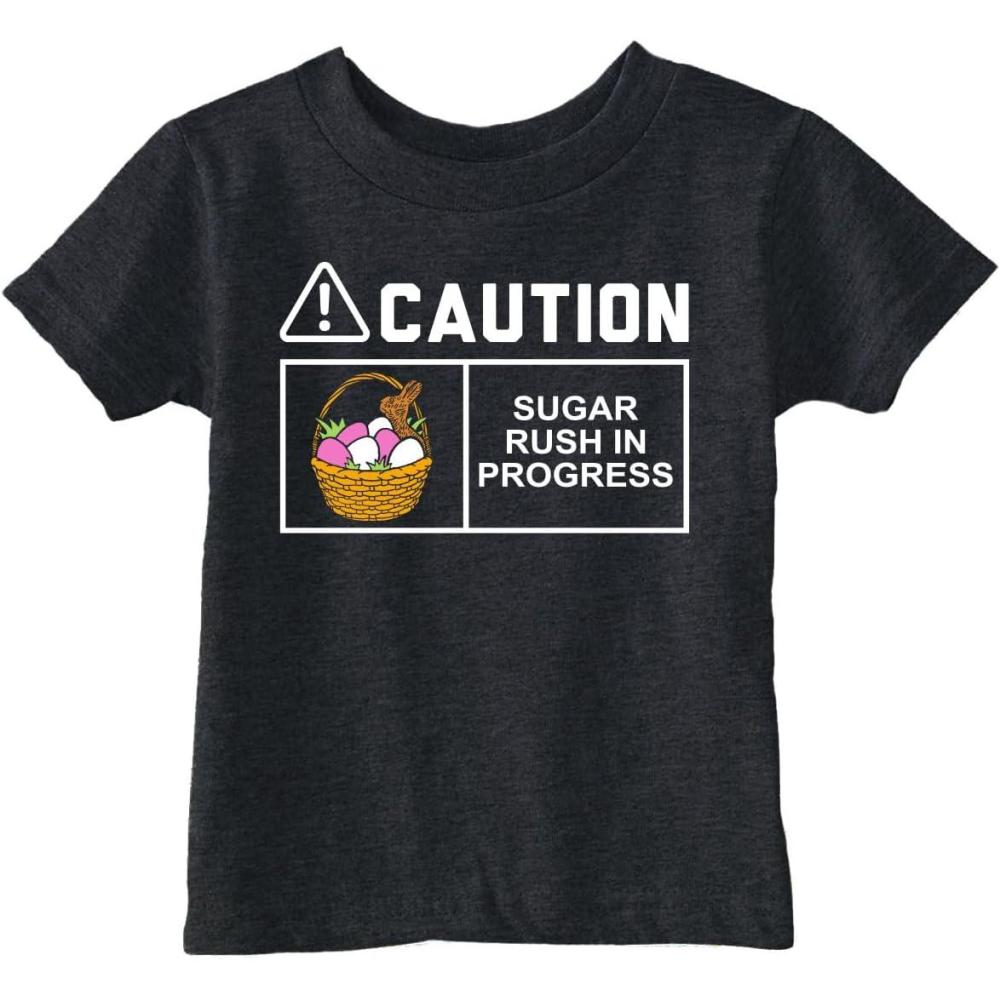 imageToddler Funny T Shirts Caution Sugar Rush in Progress Sarcastic Easter Candy Tee for Young Kids