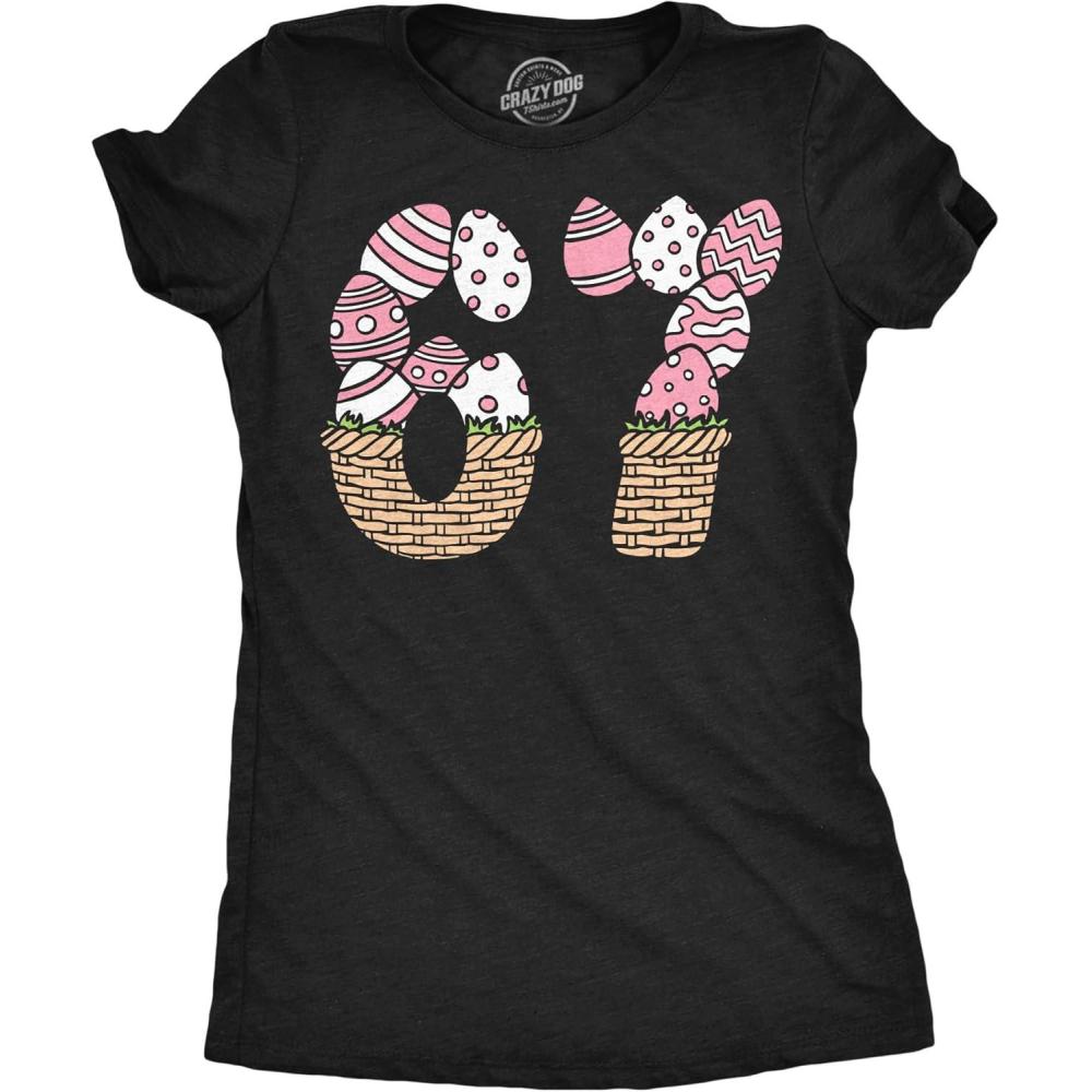 imageWomens Funny T Shirts 6 7 Easter Basket Sarcastic Viral Meme Tee for Ladies Funny T Shirts Easter Tops for Women Cool Meme Top Womens Novelty Tees Black 6 L