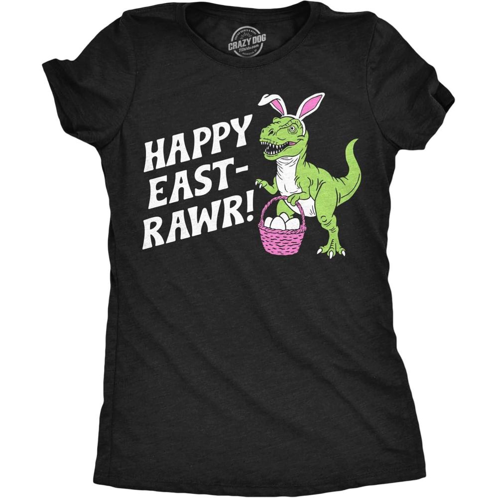 imageWomens Funny T Shirts Happy East Rawr Sarcastic Dino Easter Tee for Ladies