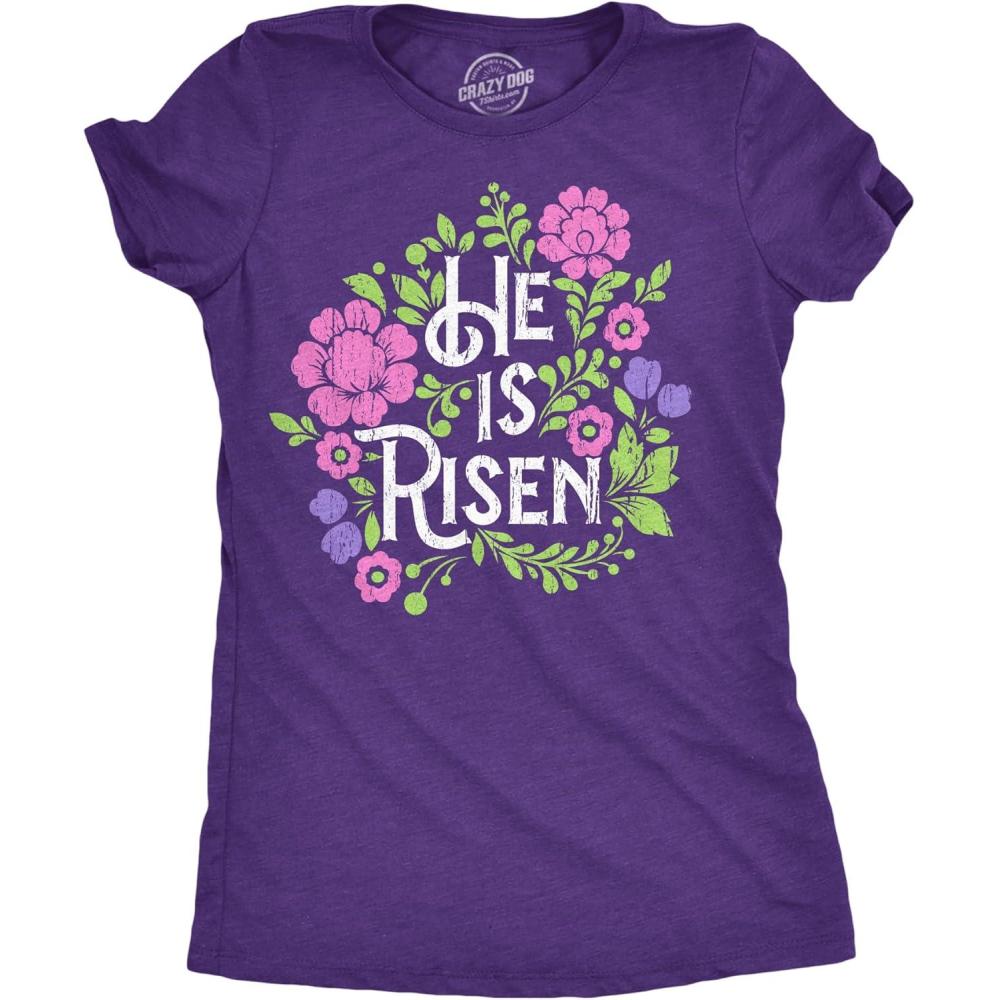 imageWomens Funny T Shirts He is Risen Cute Easter Sunday Christian Tee for Ladies