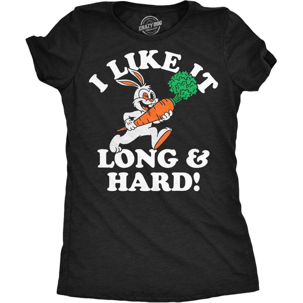 imageWomens Funny T Shirts I Like It Long and Hard Sarcastic Easter Bunny Tee for Ladies