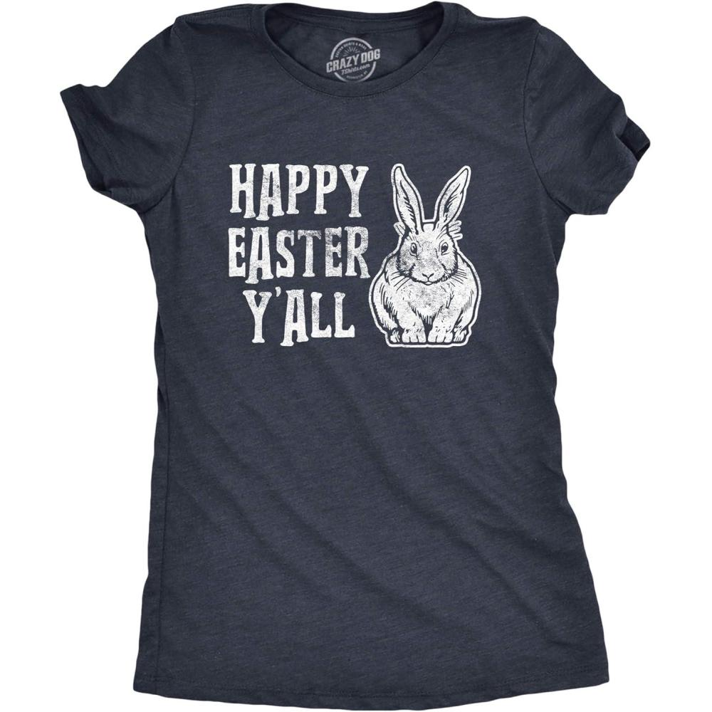 imageWomens Happy Easter Yall T Shirt Funny Bunny Saying Egg Hunt Basket Gift for HerHeather Navy