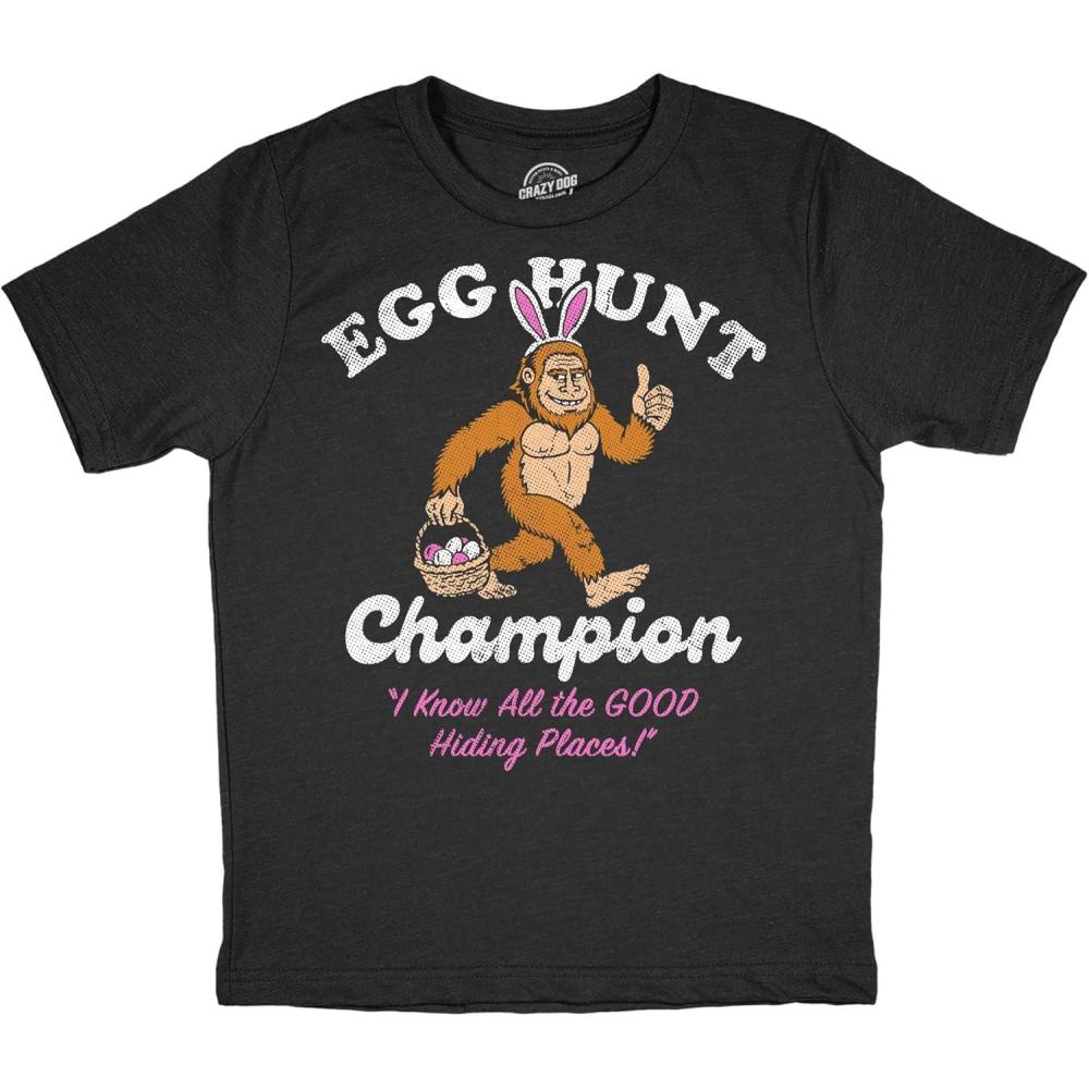 imageYouth Funny T Shirts Egg Hunt Champion Bigfoot Sarcastic Easter Sunday Tee for Kids
