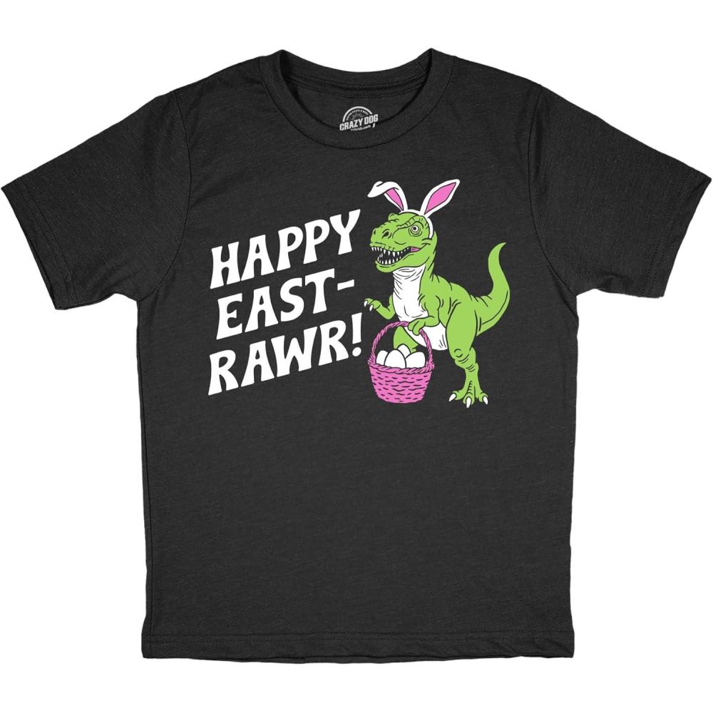 imageYouth Funny T Shirts Happy East Rawr Sarcastic Dino Easter Tee for Kids