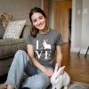 Funny Easter T Shirts for Women Cute Bunny Tees for Ladies to Celebrate Spring(Dark Heather Grey – Love Bunny)
