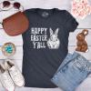 Womens Happy Easter Yall T Shirt Funny Bunny Saying Egg Hunt Basket Gift for Her(Heather Navy)