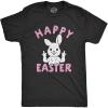 Mens Happy Easter Middle Finger T Shirt Cute Funny Offensive Bunny Hilarious Top(Heather Black)