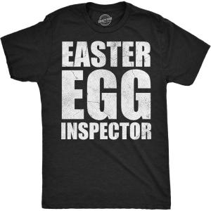 Funny Easter T Shirts for Men Sarcastic Bunny Tees for Guys – Perfect for Baskets(Heather Black – Easter Egg Inspector)